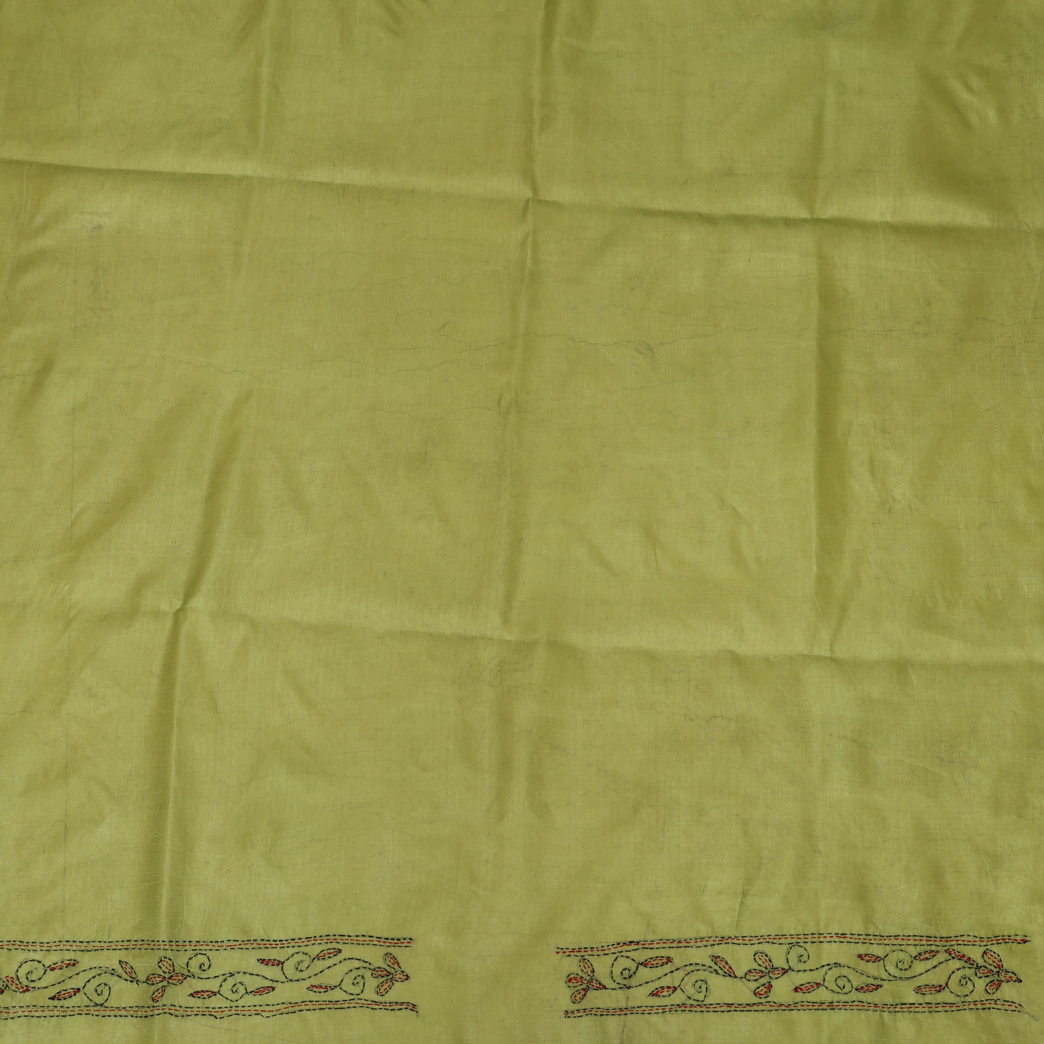 Pachai Olive Kantha Silk sari