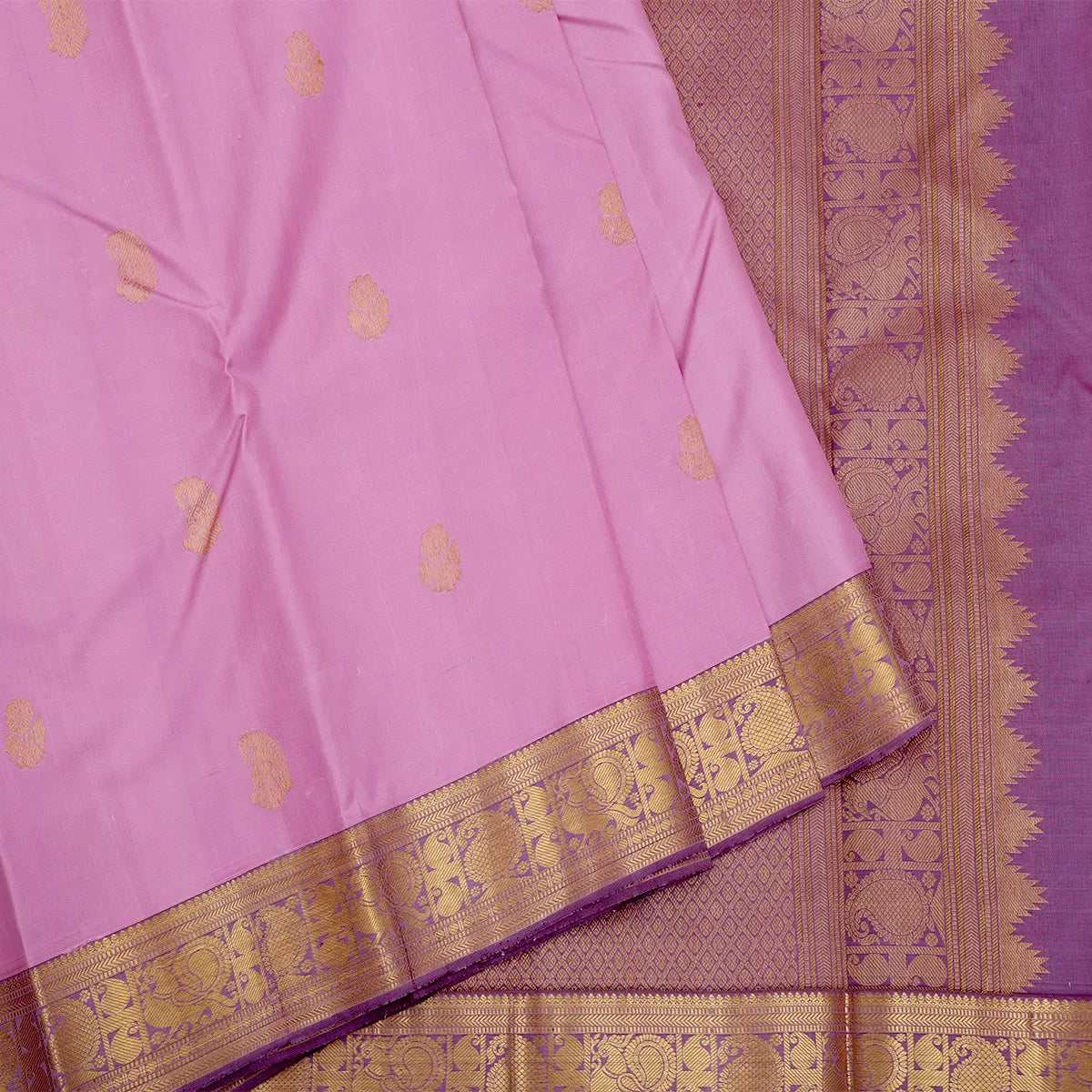 Padma Pink with Royal Purple Border and Gold Zari