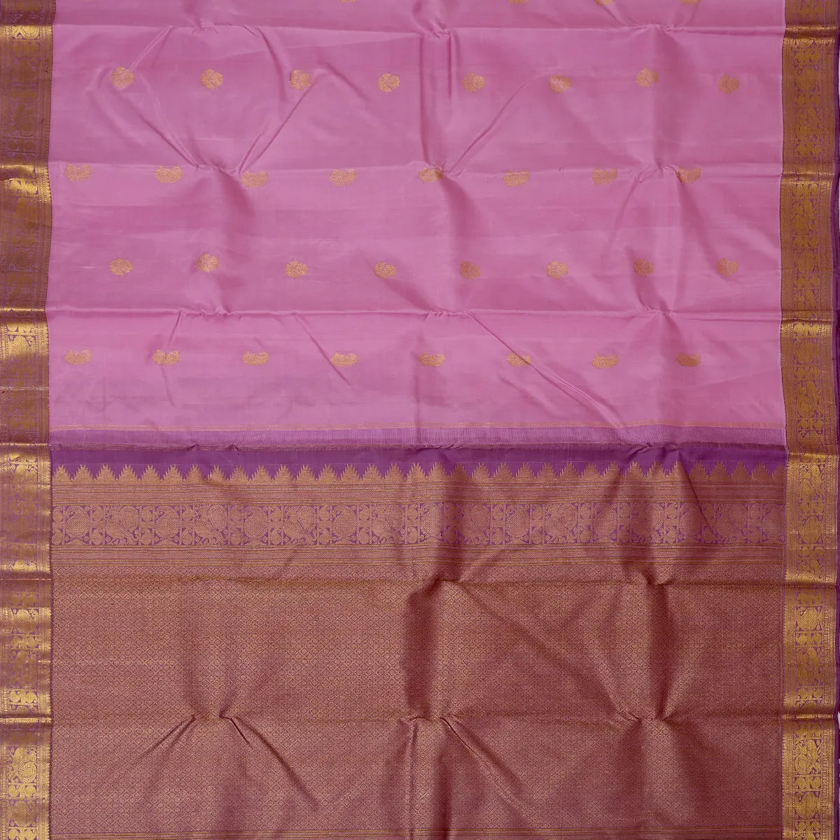 Padma Pink with Royal Purple Border and Gold Zari