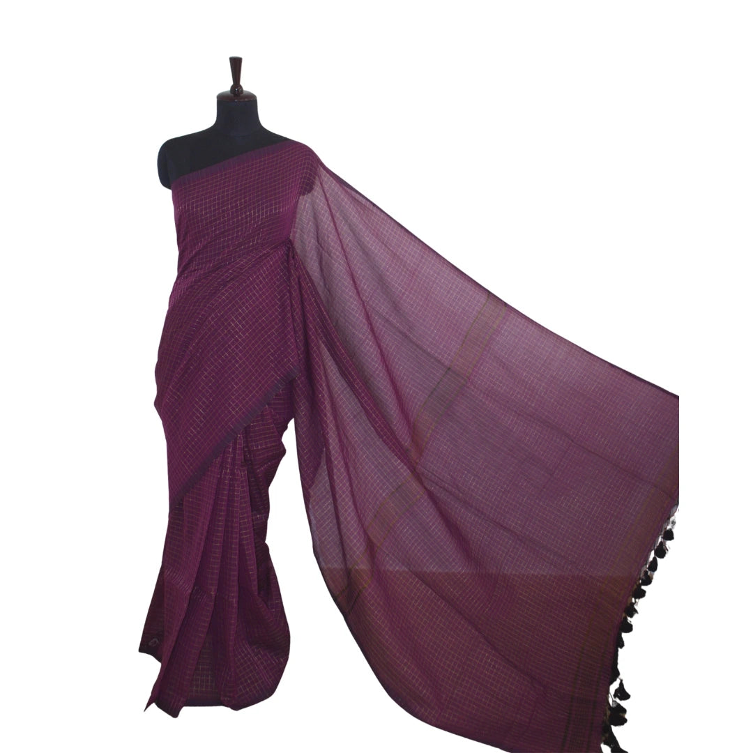 Rich Plum with Gold Zari Checks