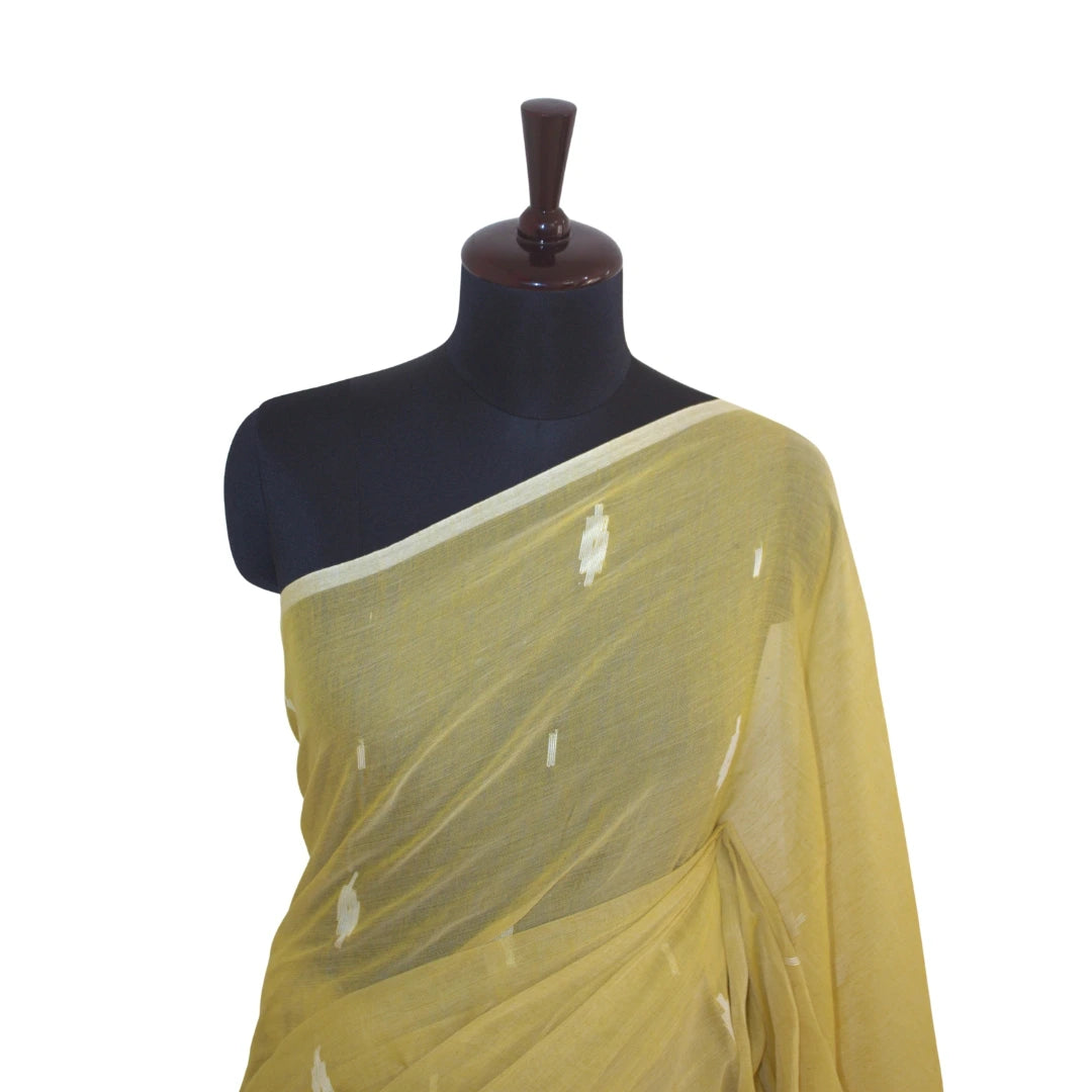 Lemon Yellow Handloom Mul Cotton Jamdhani Sari