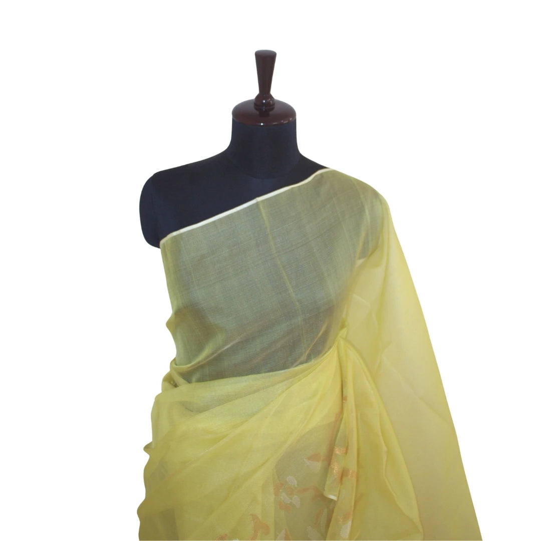 Soft lime tussar silk jamdani