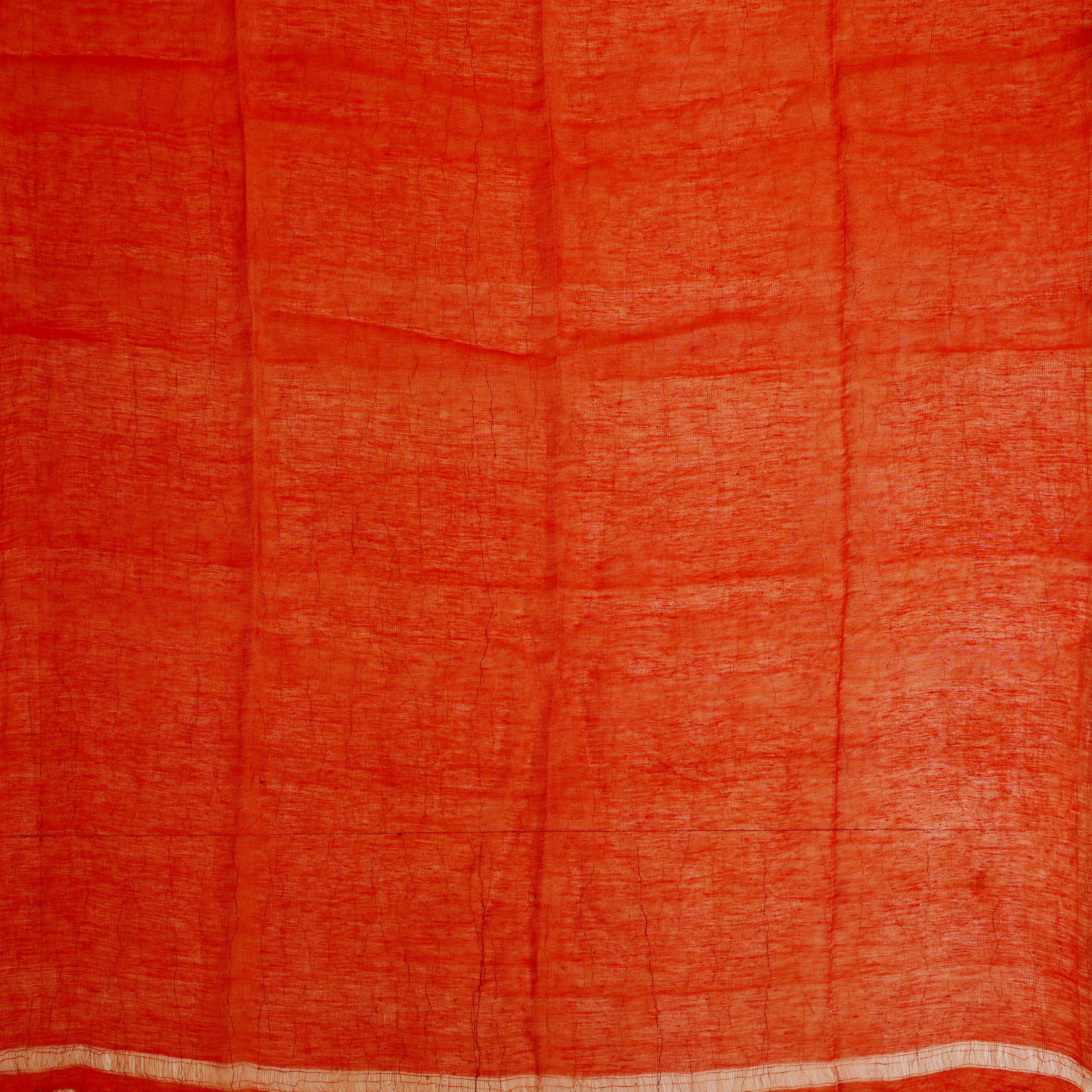 Radiant orange linen muslin jamdhani sari