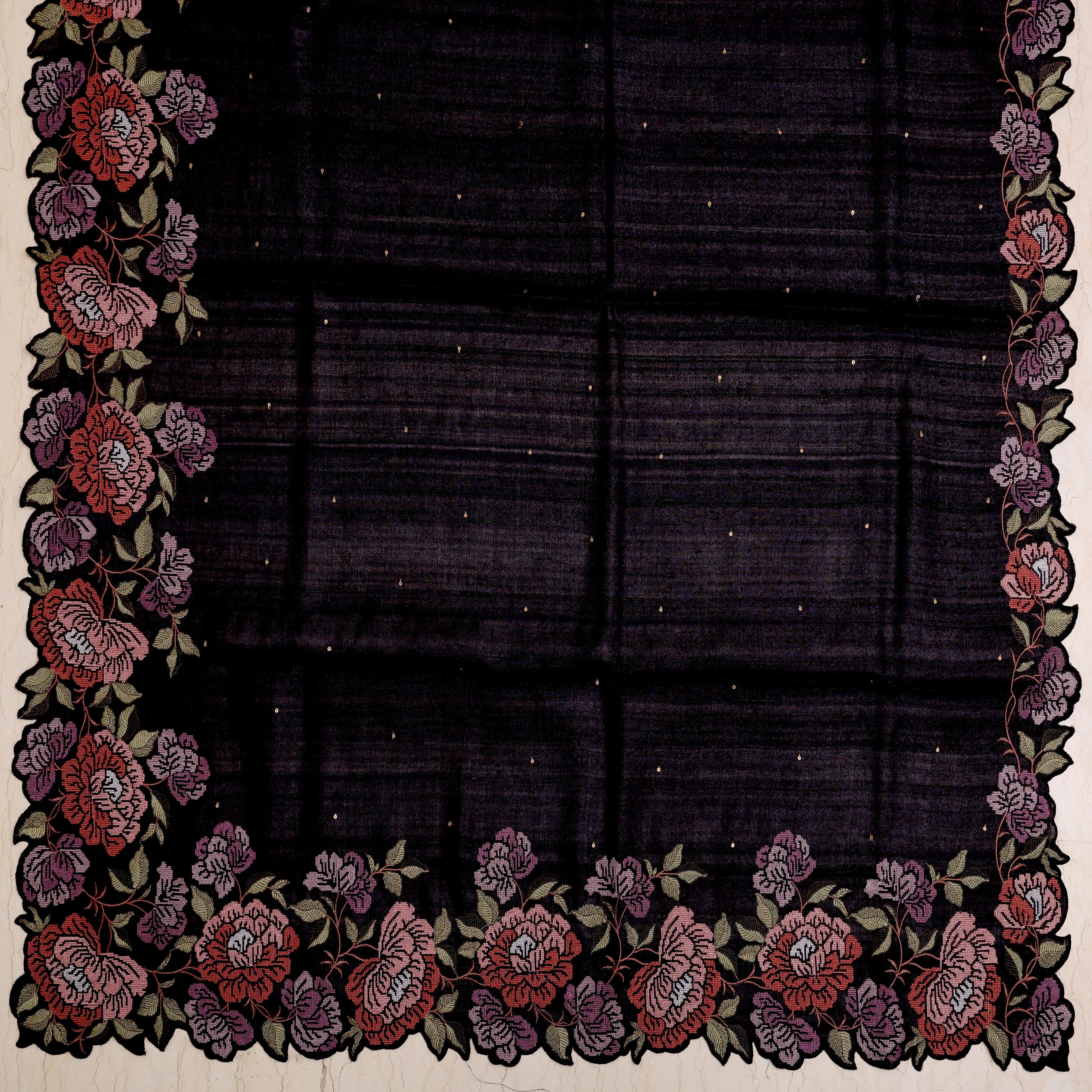 Midnight-hued pure Tussar silk saree