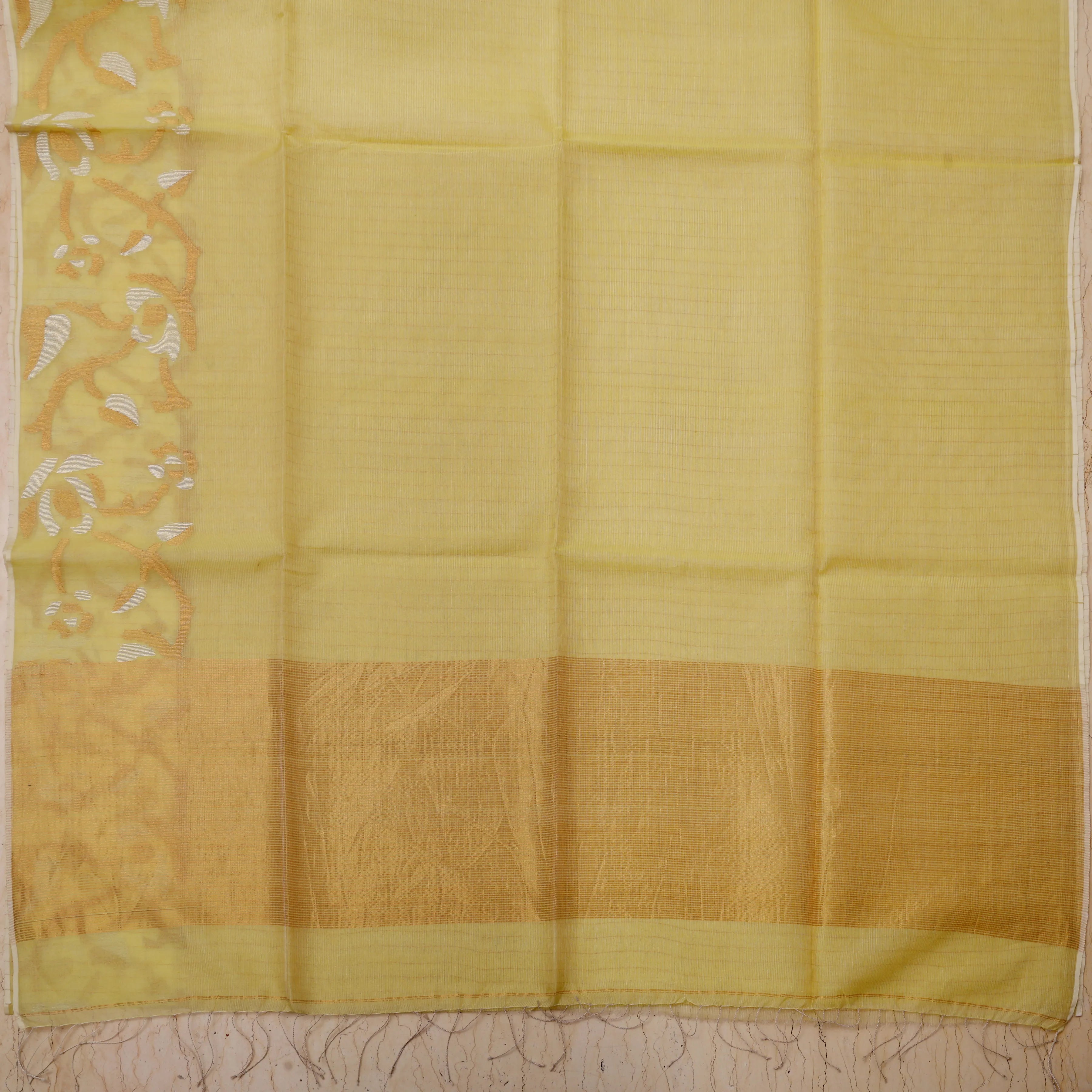 Soft lime tussar silk jamdani