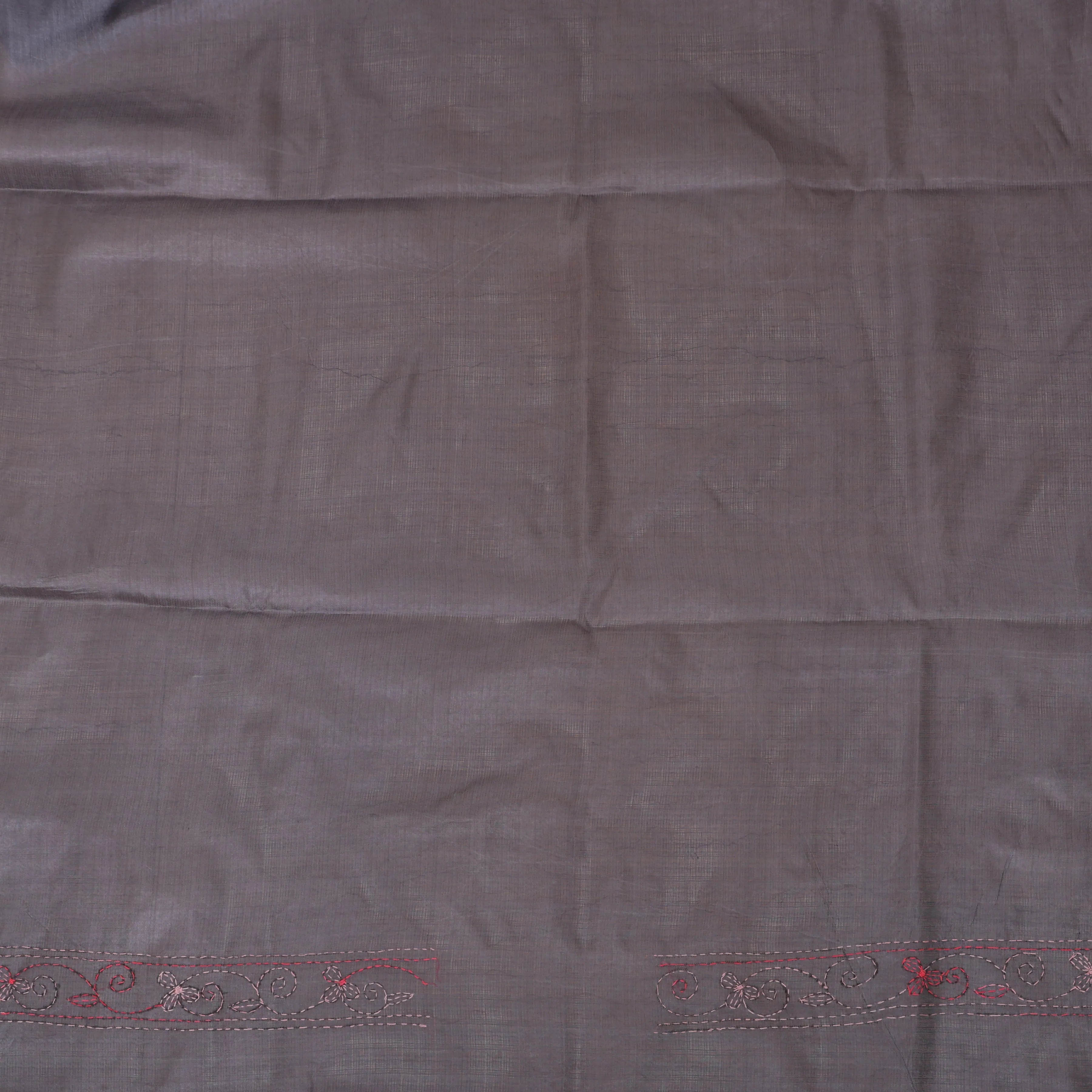 Charcoal Grey Kantha Silk Sari