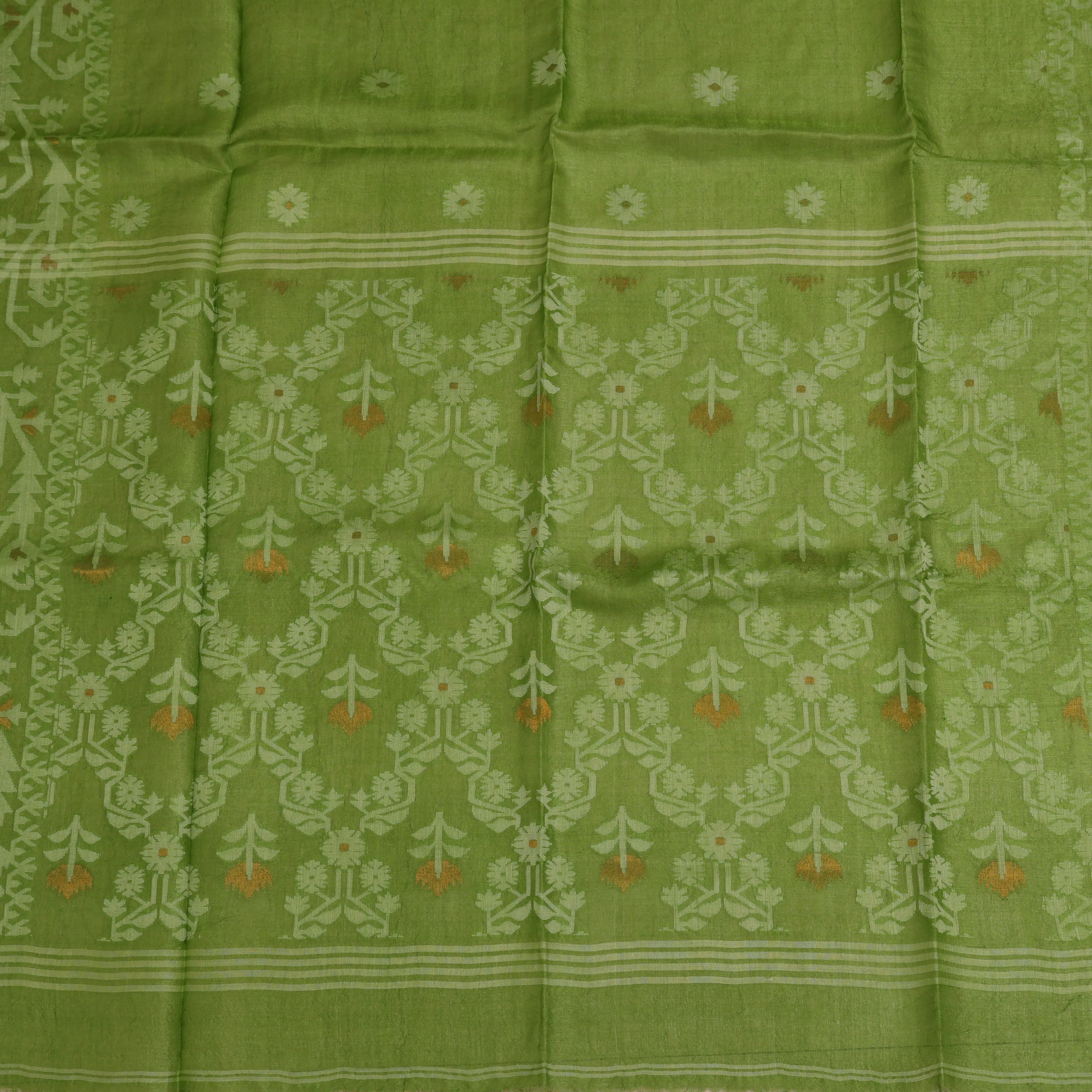 Harit Pushpa Pure Tussar Jamdani Sari