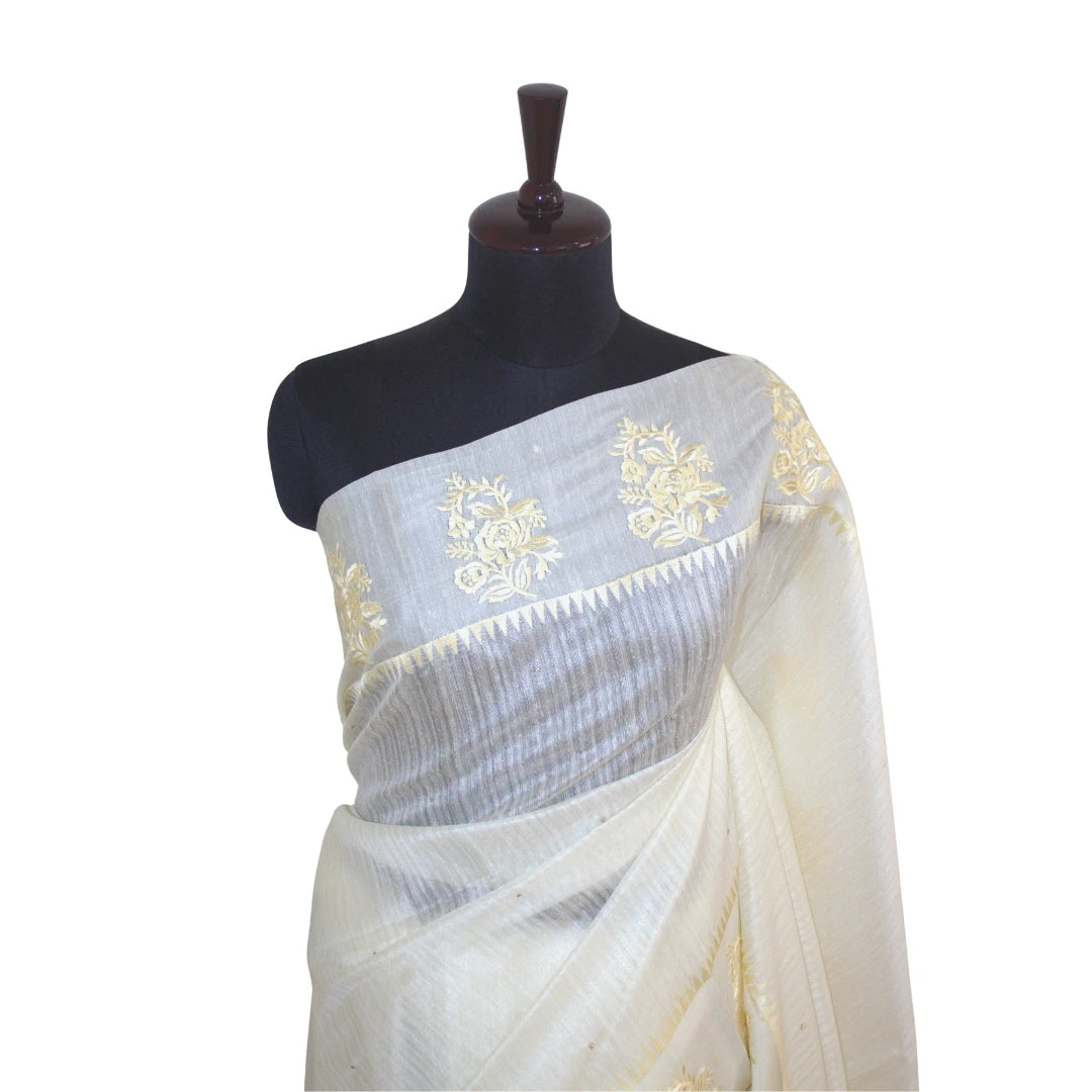 Ivory with Soft Gold Floral Embroidery