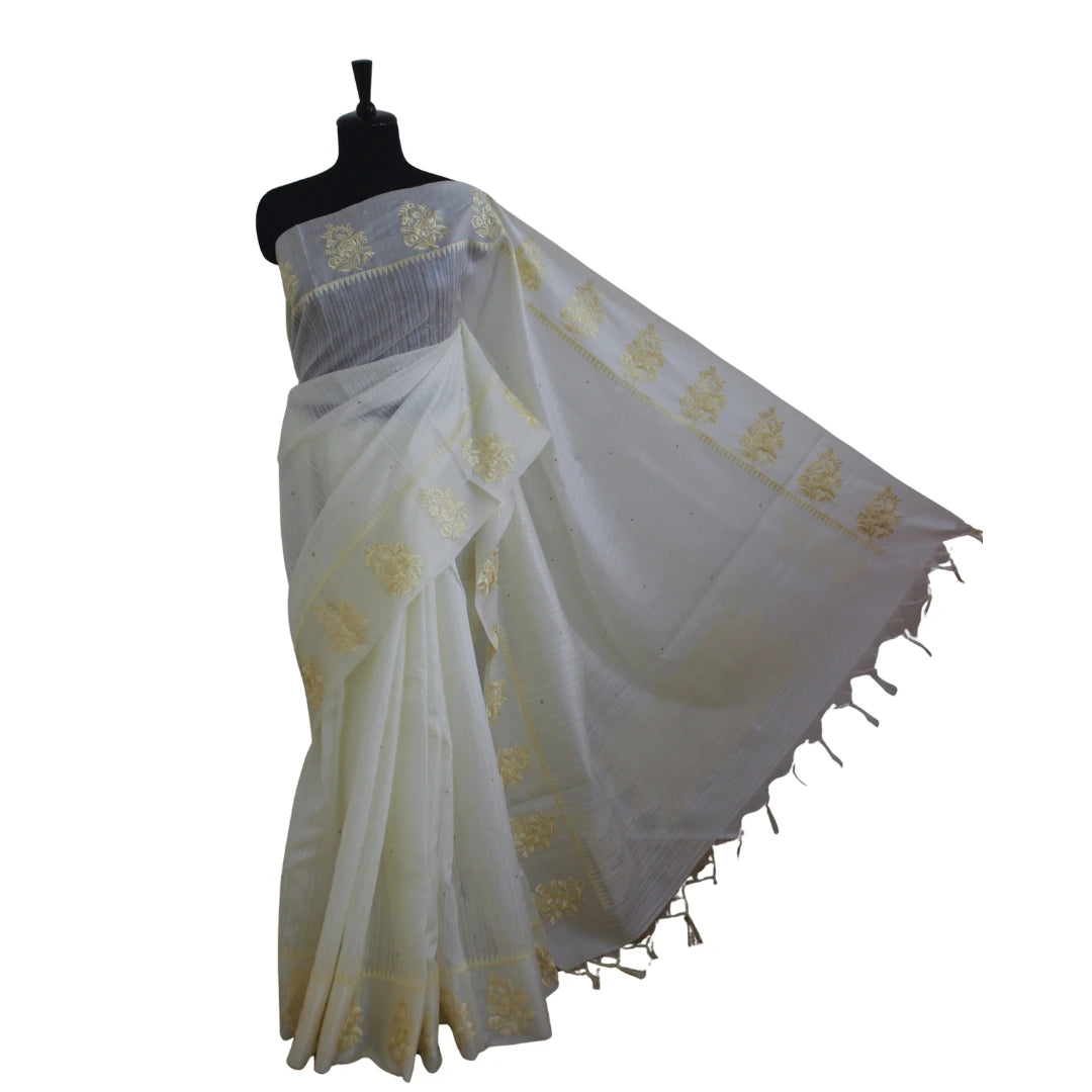 Ivory with Soft Gold Floral Embroidery