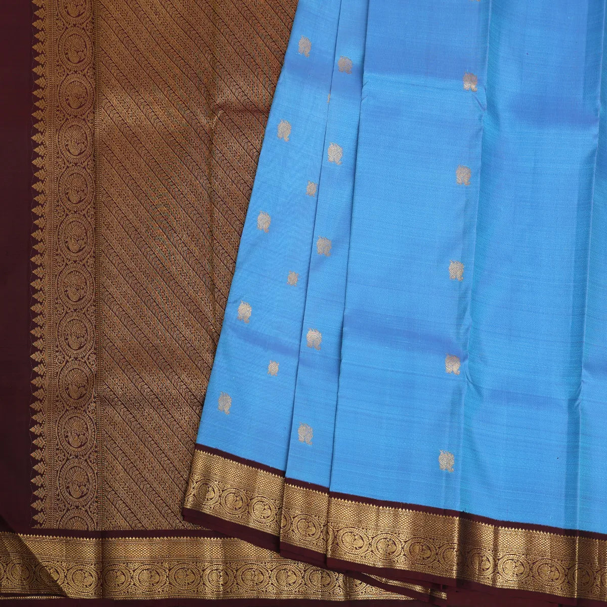 Royal blue and chocolate brown kanjeevaram silk saree