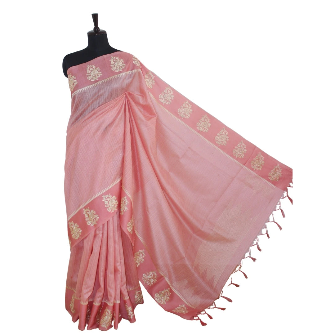 Blush Pink Handloom Pure Tussar Silk Handwoven Sari