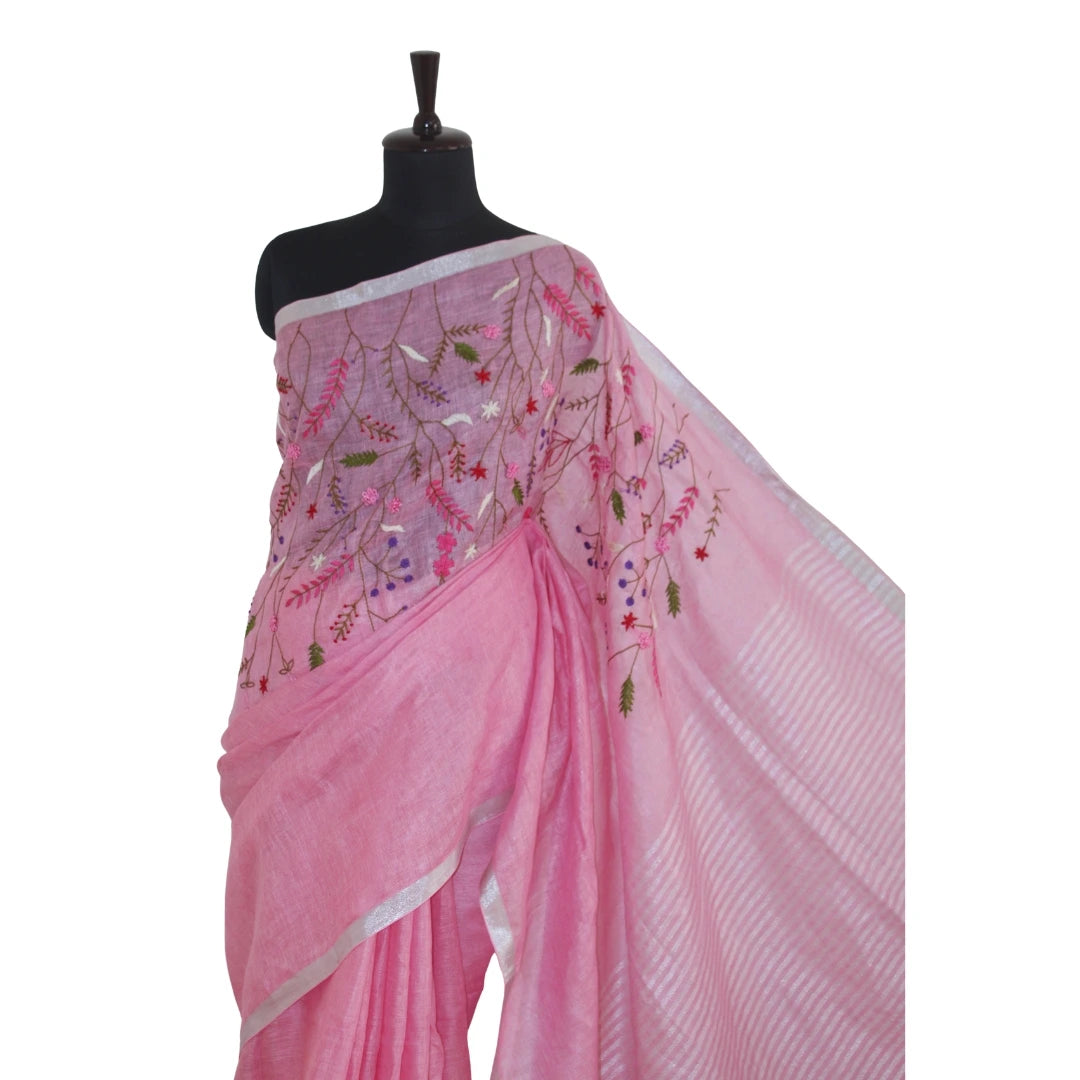 Rose Pink with Multicolour Botanical Embroidery