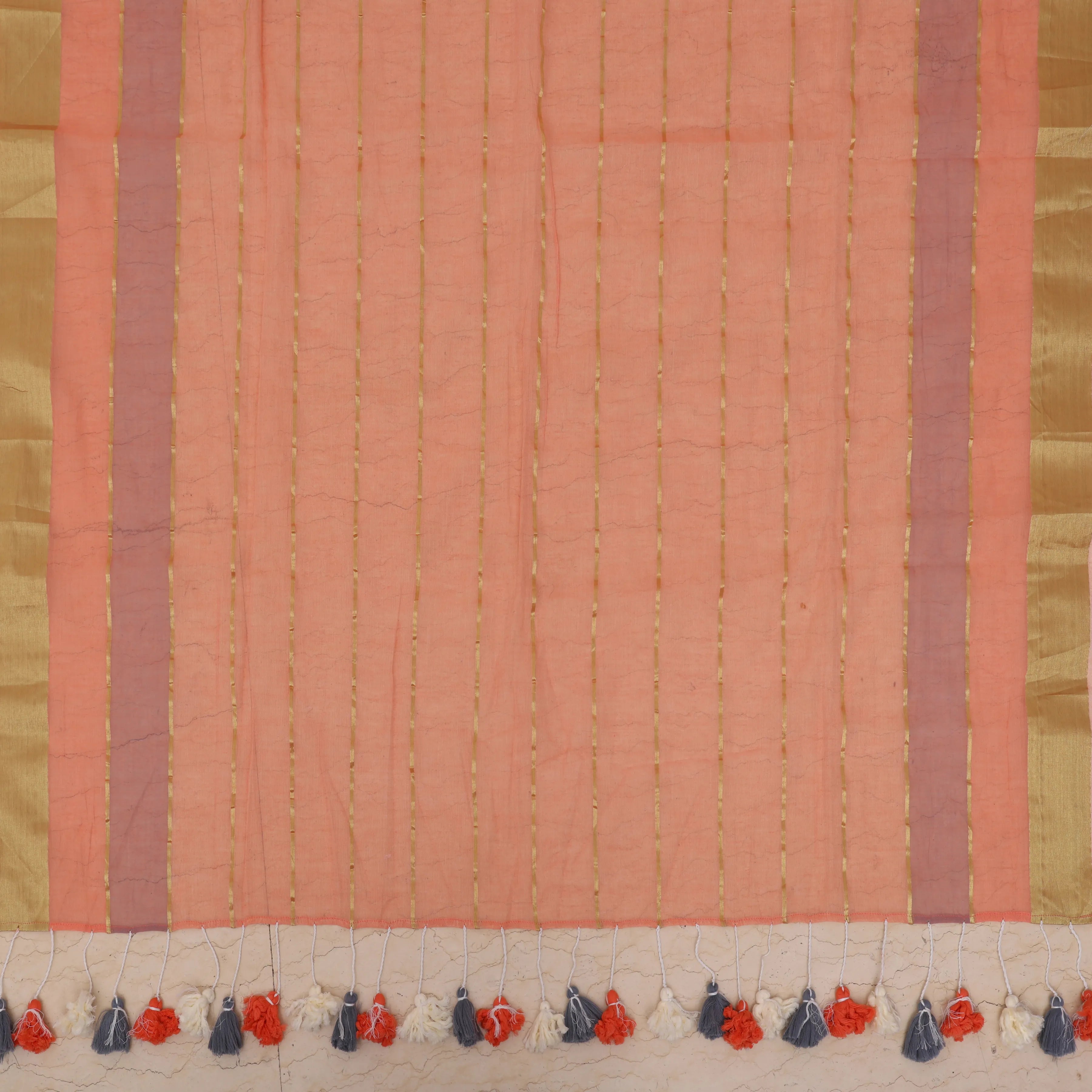 Warm Peach with Gold Zari Stripes