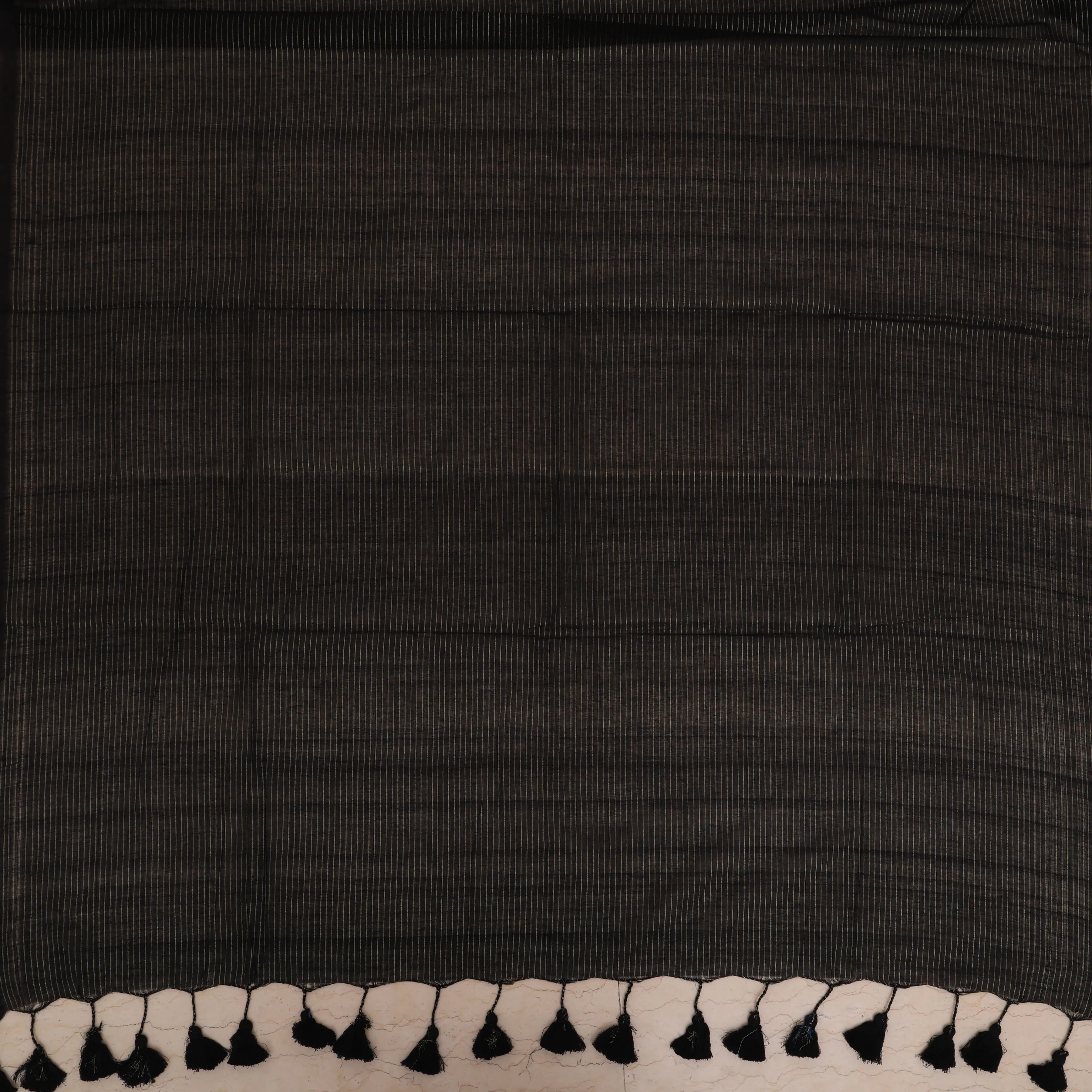 Gold Zari Striped Body Charcoal Sari