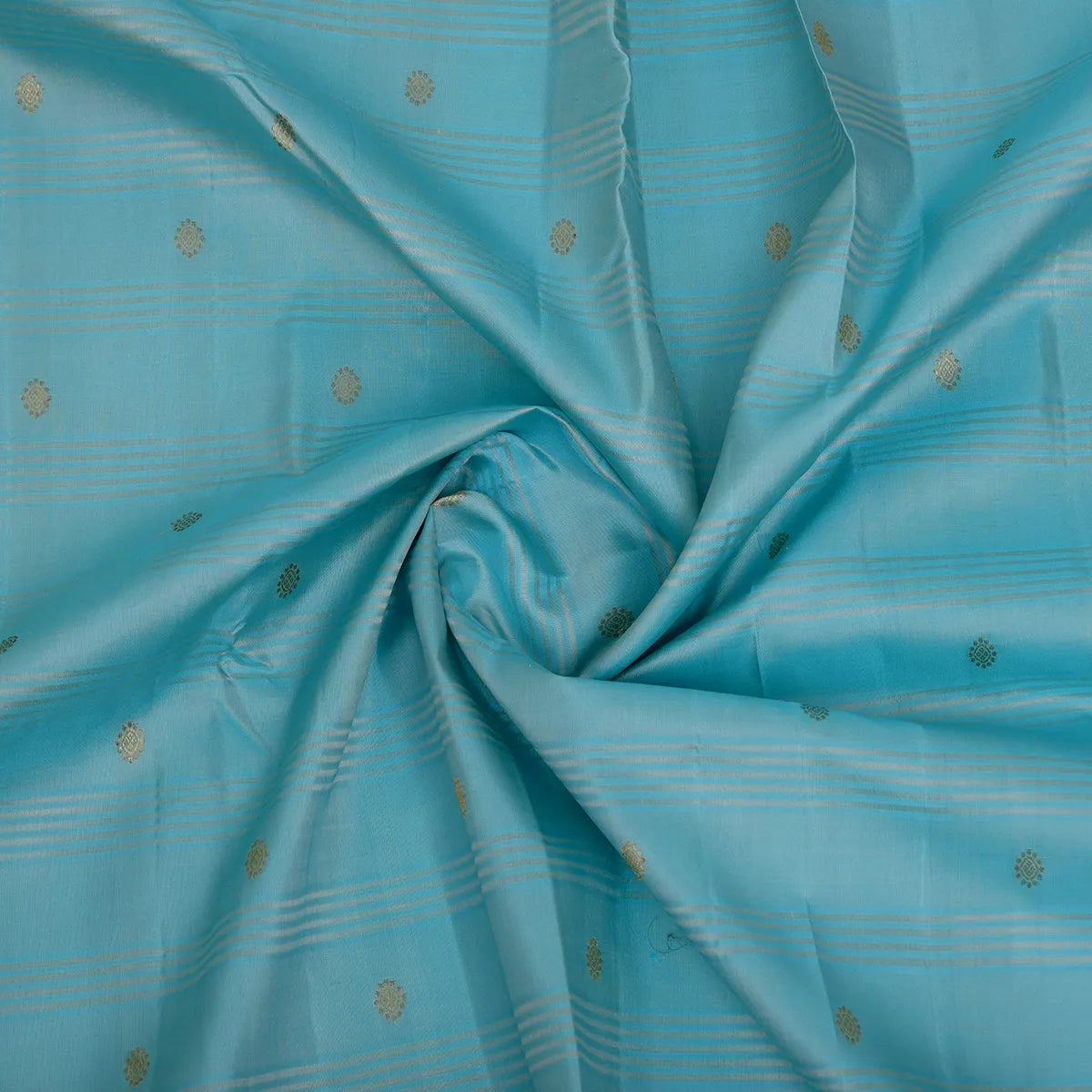 Sky blue paired ivory pure Kanjeevaram silk sari