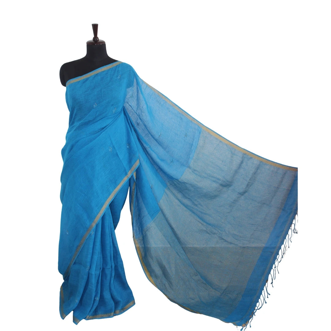 Sky Blue with Gold Border and Jamdhani Butti