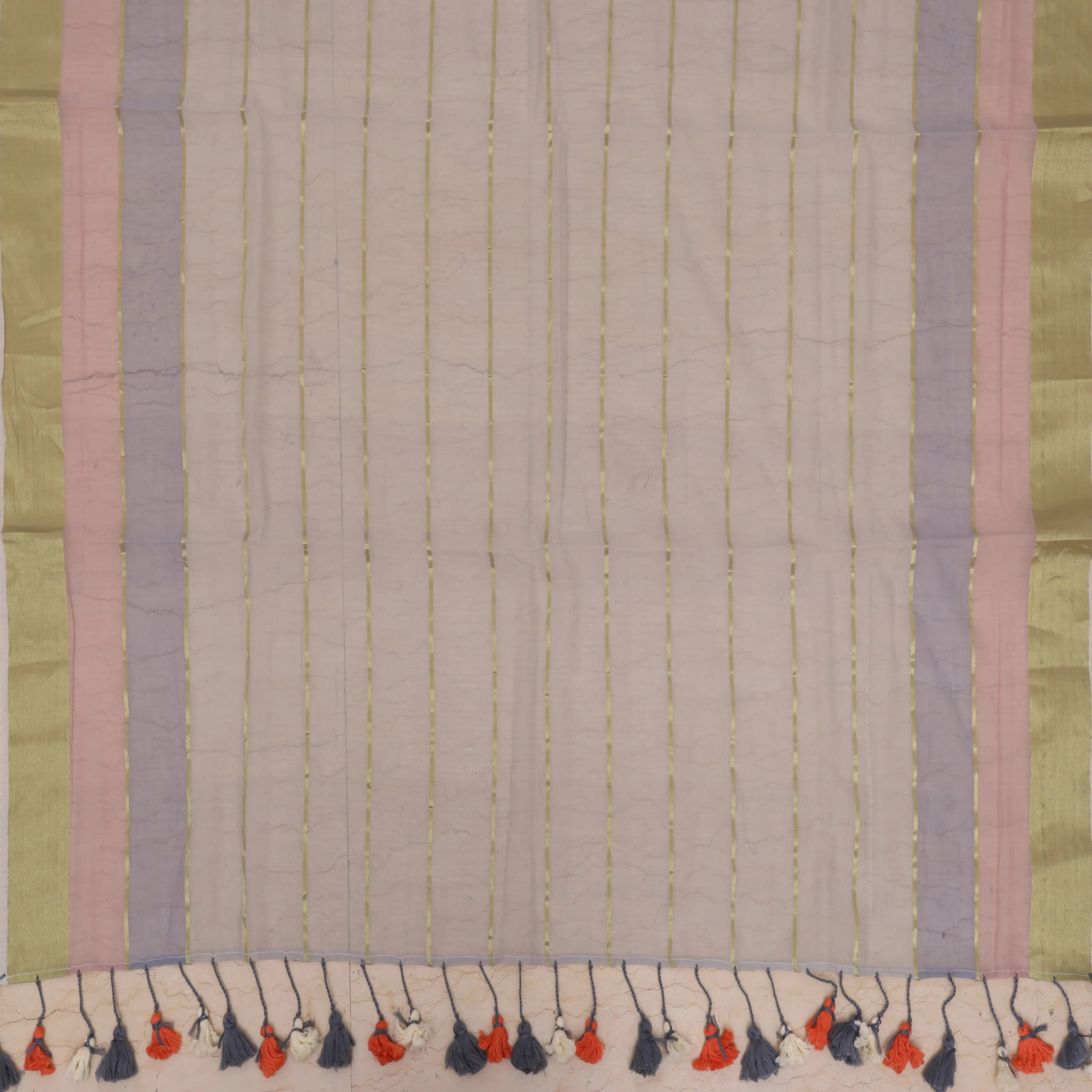 Grey Striped Mul Cotton Sari