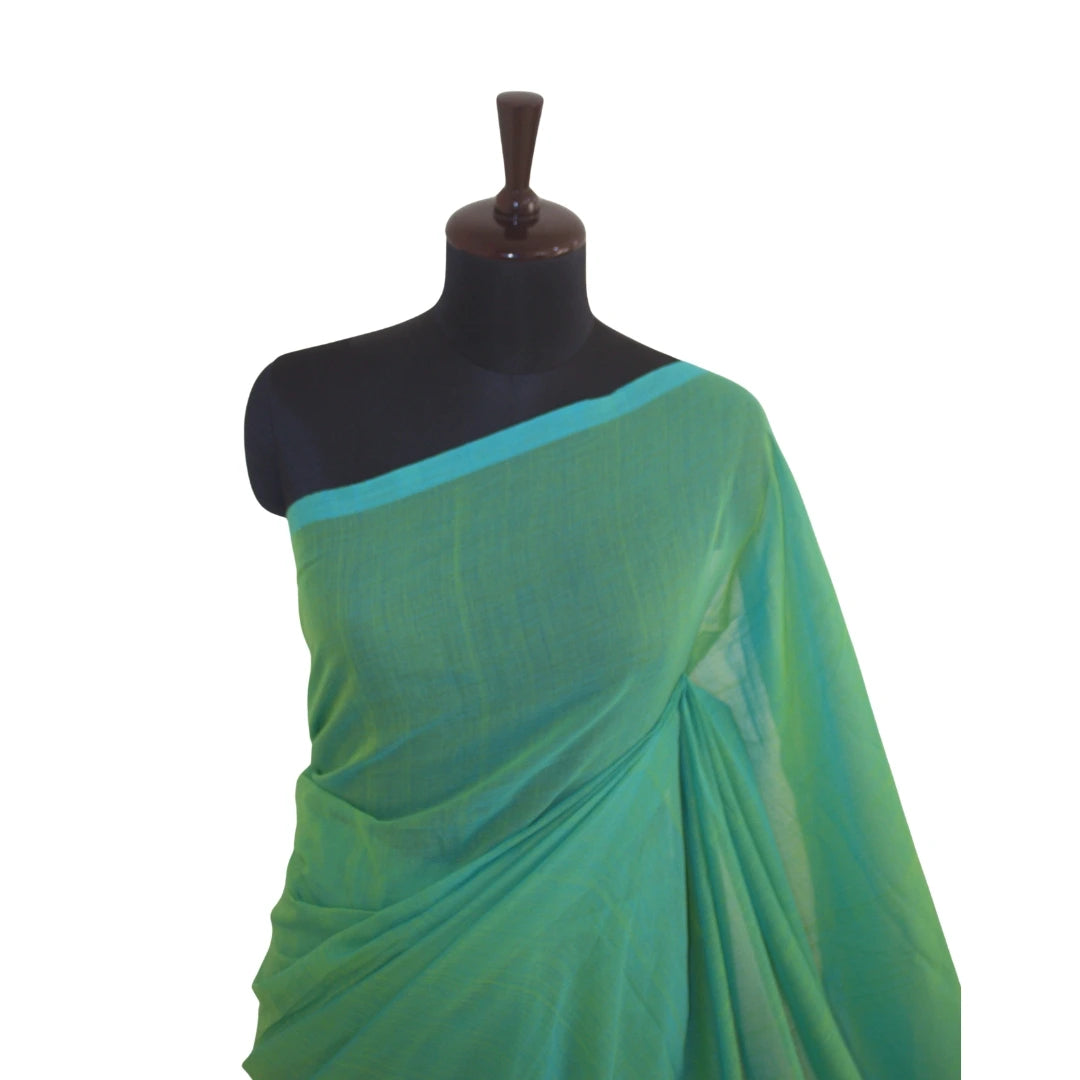 Leaf Green Dual Tone Handloom Pure Mul Cotton Sari
