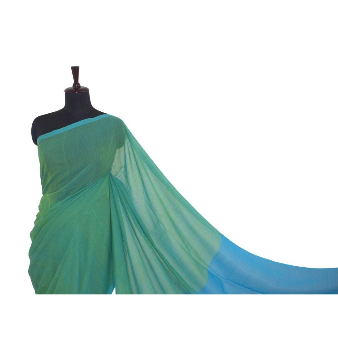 Leaf Green Dual Tone Handloom Pure Mul Cotton Sari