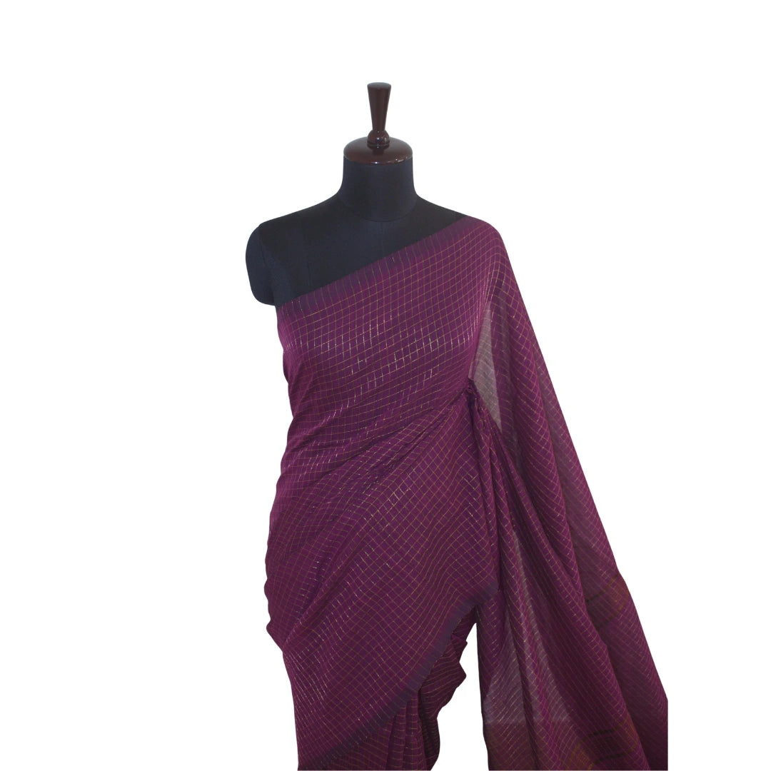 Rich Plum with Gold Zari Checks