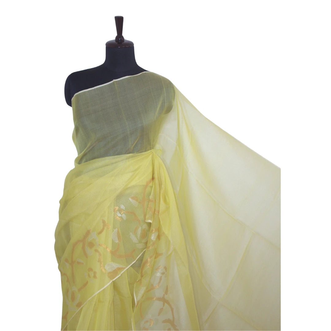 Soft lime tussar silk jamdani