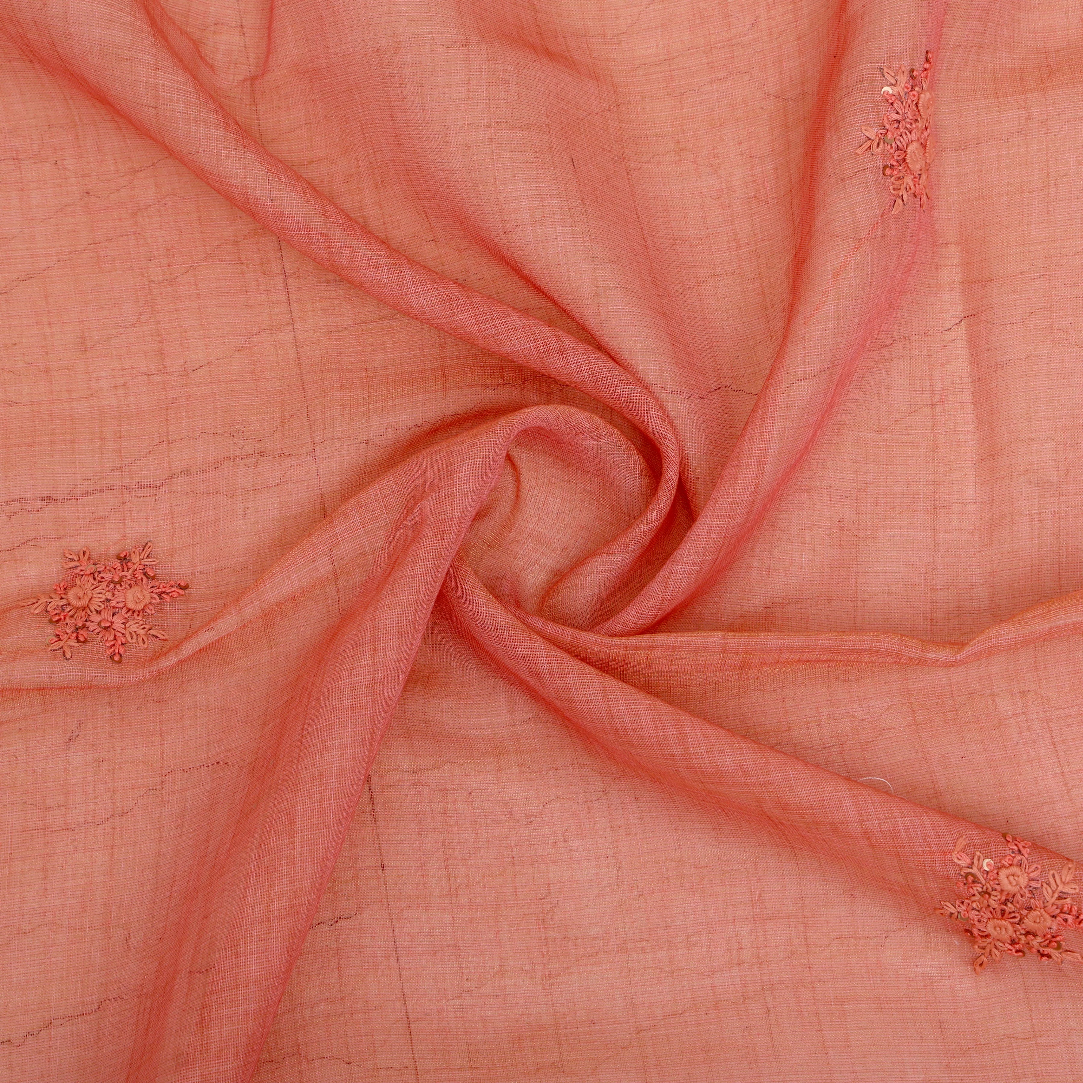 Muted coral pure linen sari