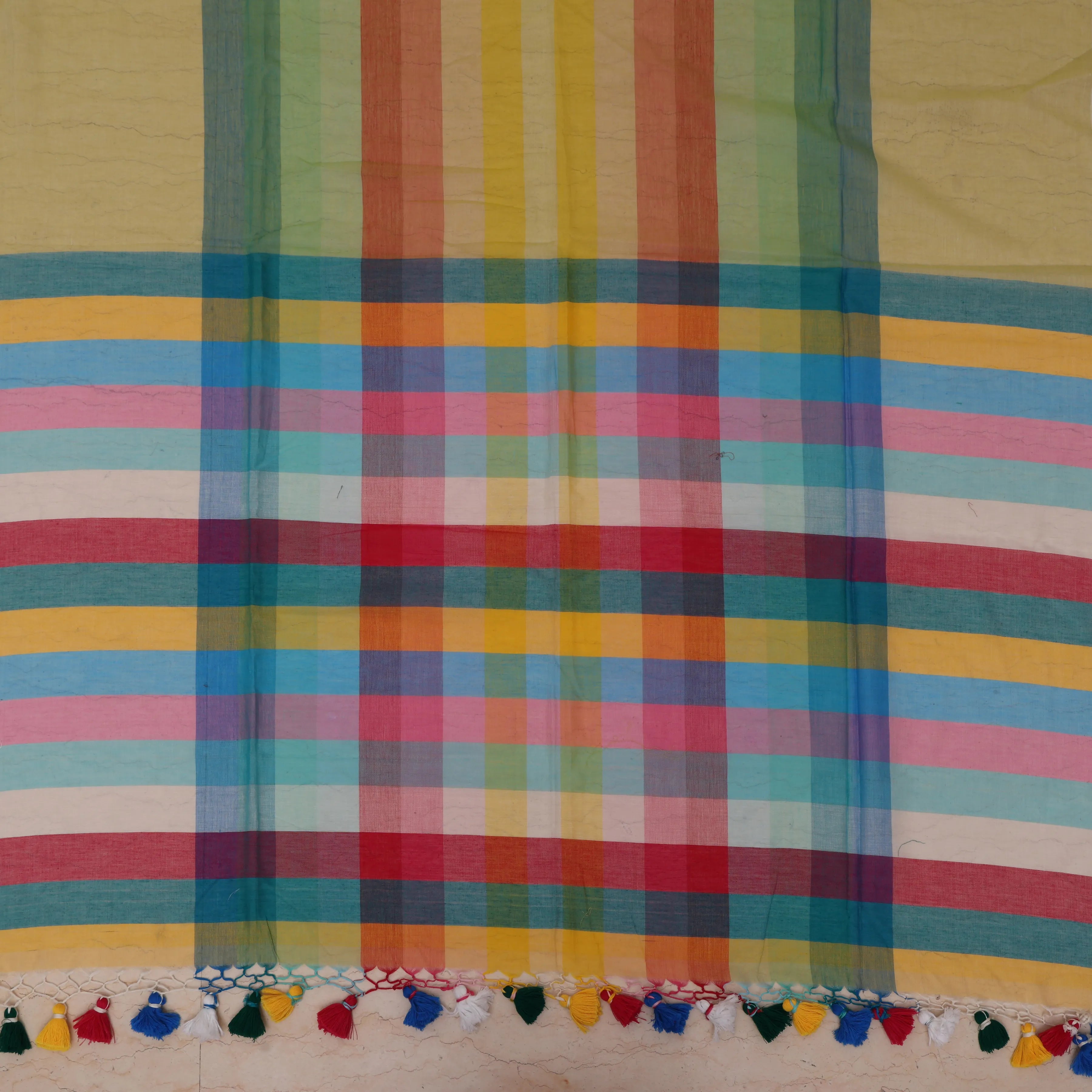 Buttercream Checks Premium Mul Cotton Sari