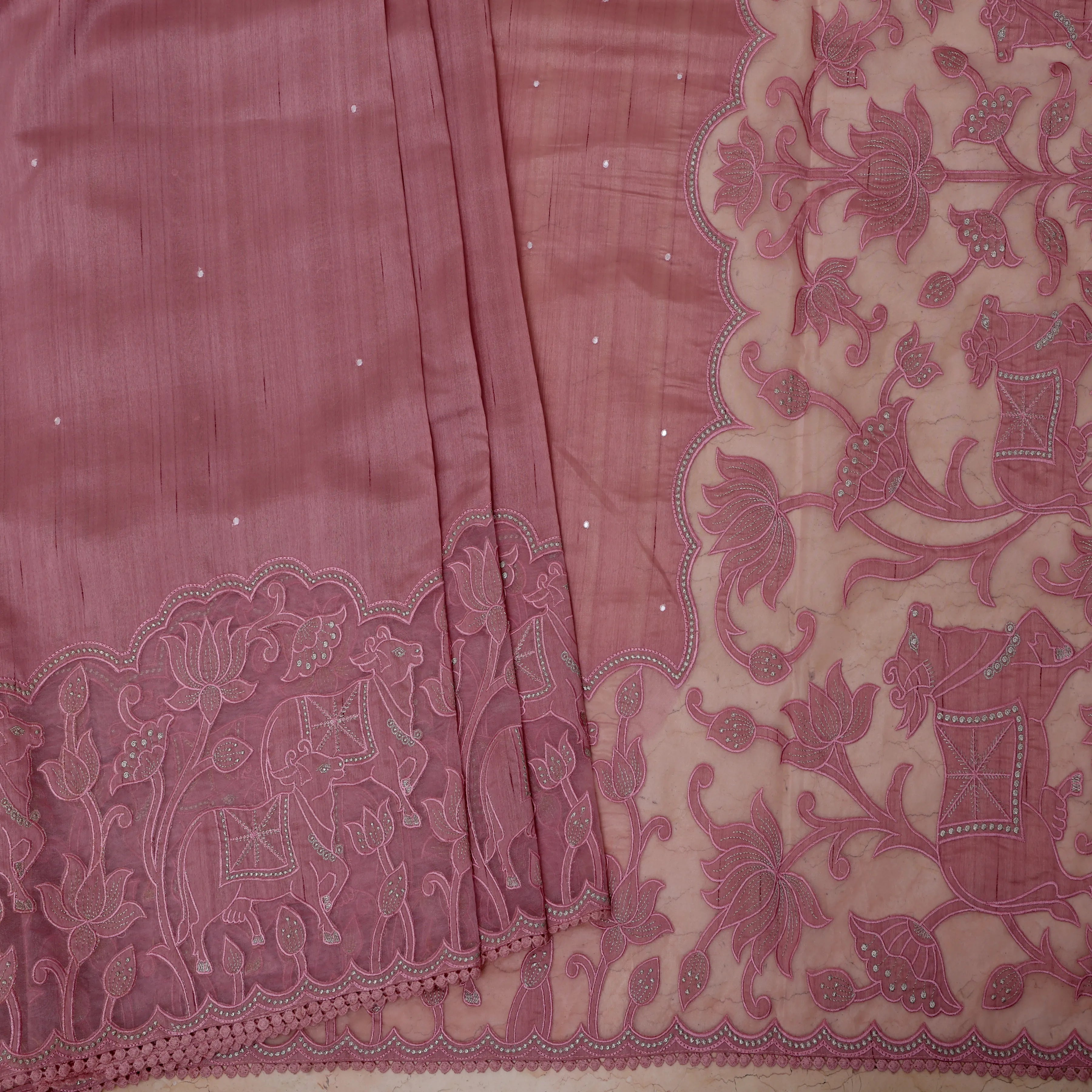Rose-toned Tussar silk saree