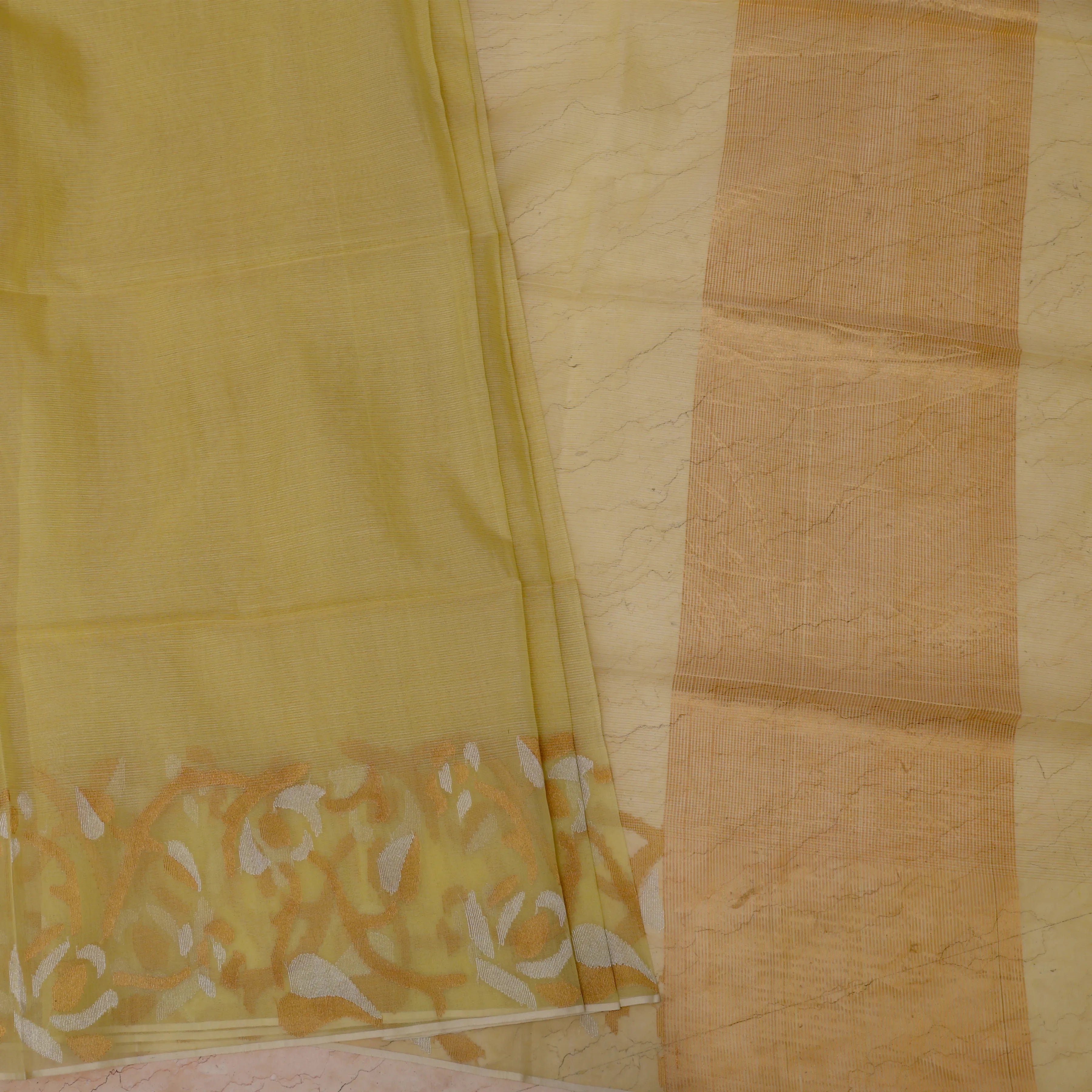 Soft lime tussar silk jamdani
