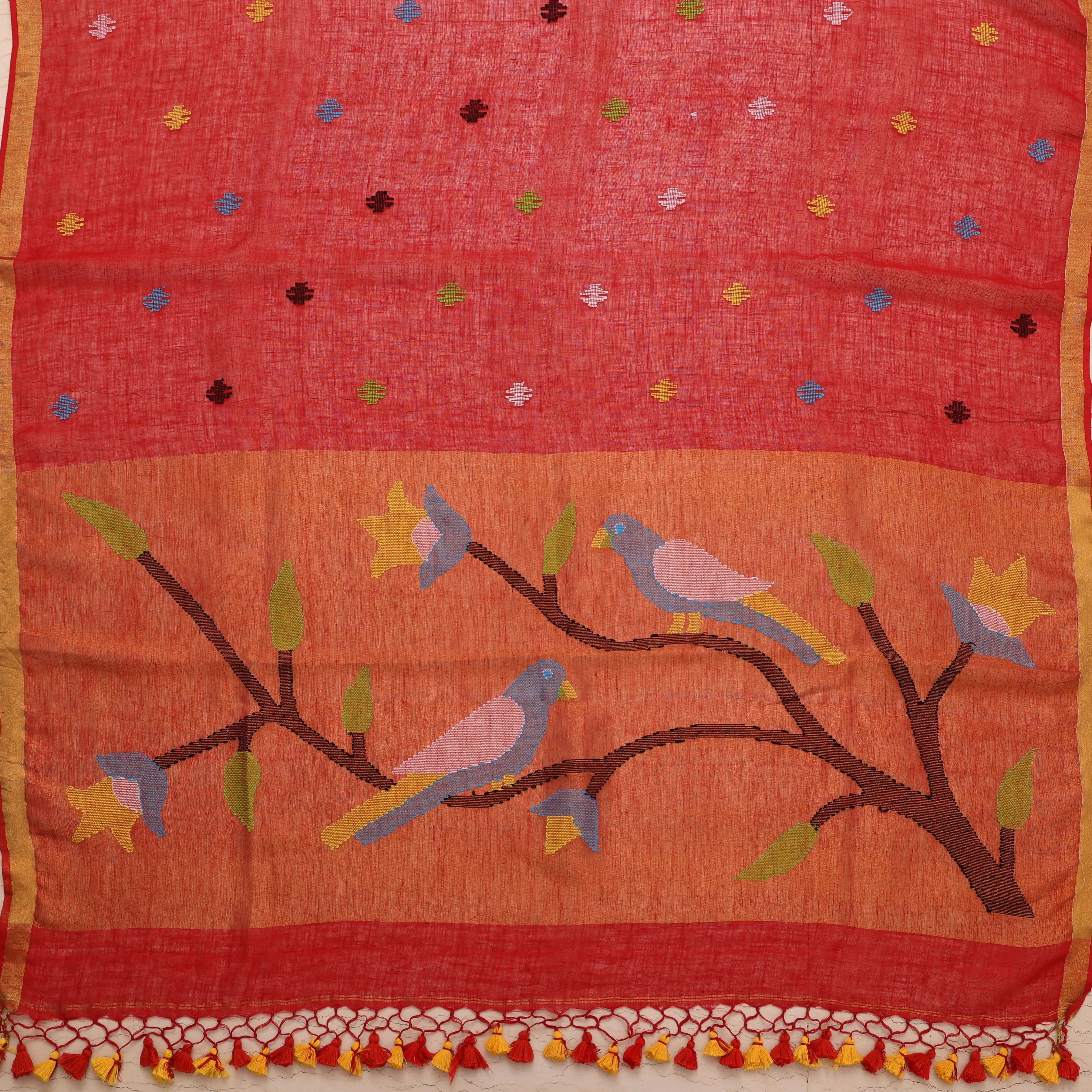 Sindoor Red Linen Paithani Sari