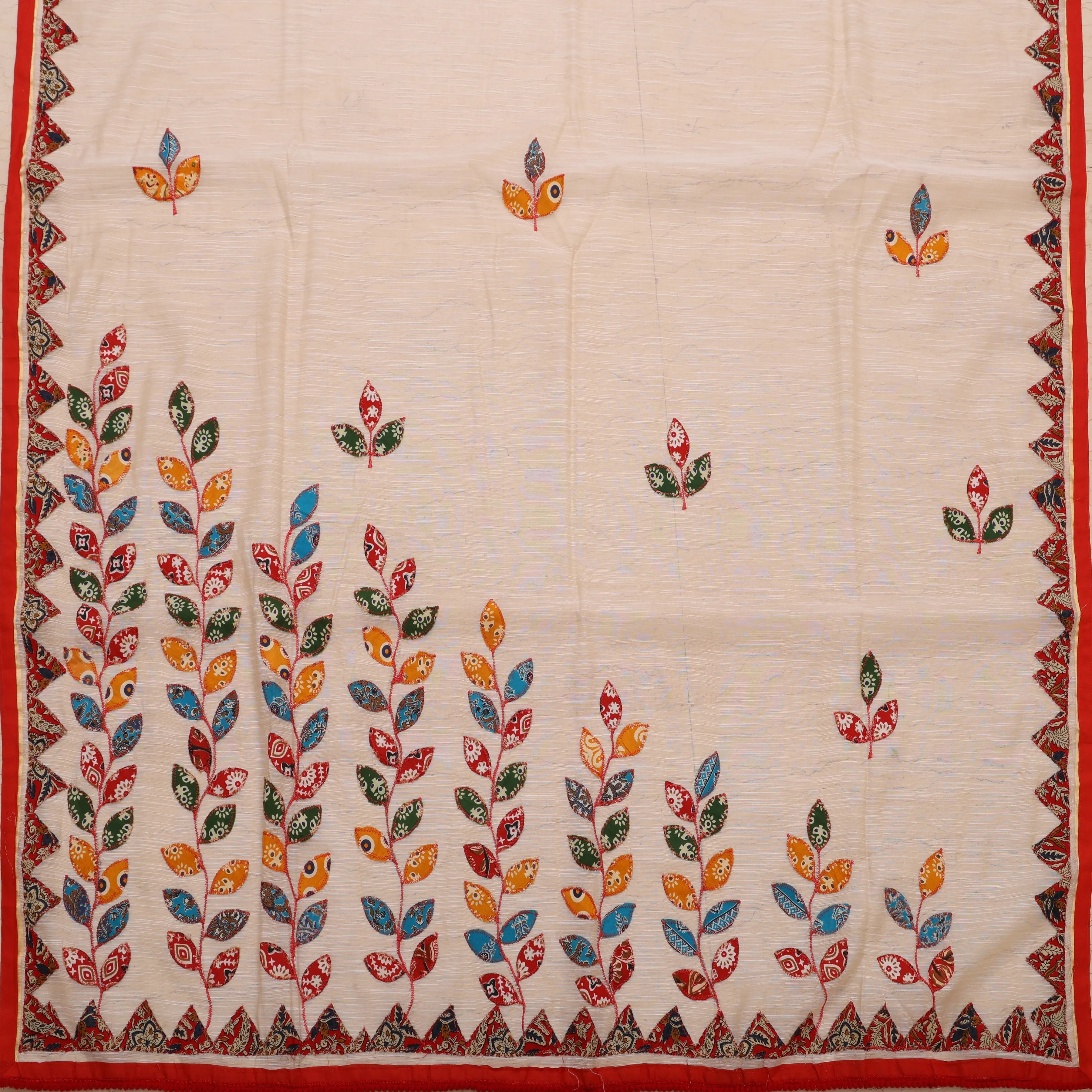 Ivory Cotton Silk Appliqué Sari