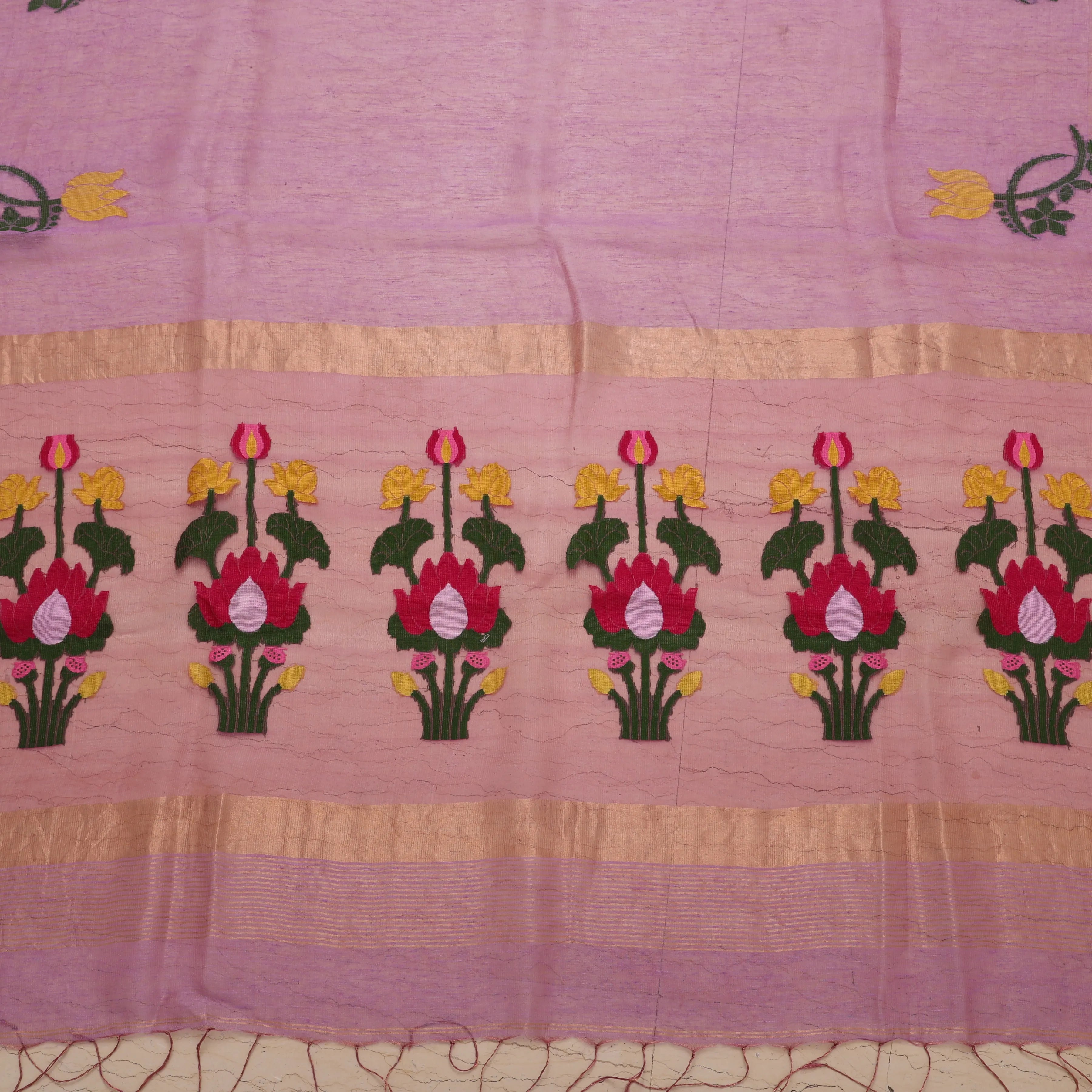 Soft Malligai Pink Matka Muslin Jamdani Sari